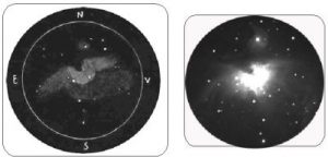 M42, prin luneta de 110mm (stanga), si o imagine luata cu o camera CCD (dreapta)
